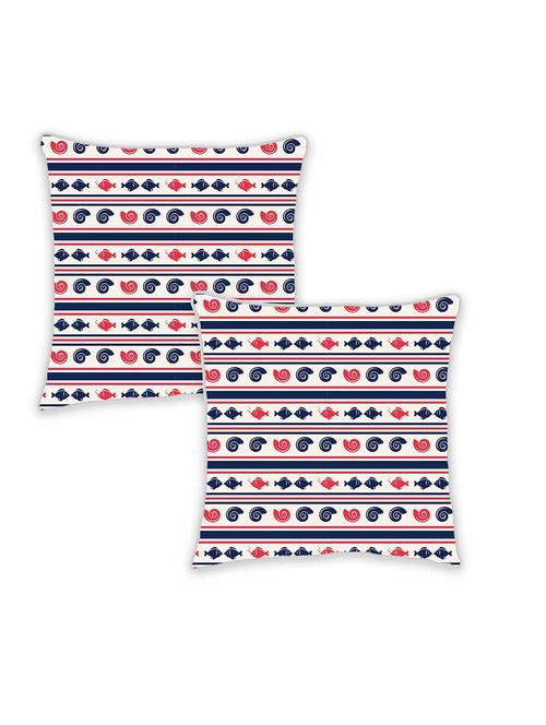 ambbi collection digitally printed cushion cover nautical print- fish, shells & horizontal lines set of 2 - 13180884 -  Standard Image - 0