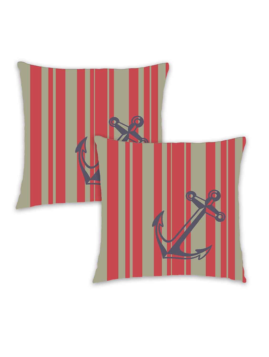 ambbi collection digitally printed cushion cover nautical print - vertical lines & anchor  set of 2 - 13180885 -  Zoom Image - 0