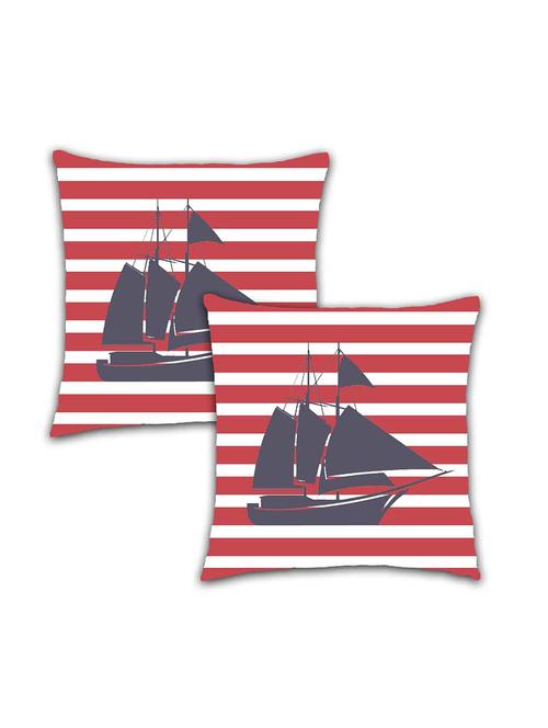 ambbi collection digitally printed cushion cover nautical print - horizontal stripes & a boat over it set of 2 - 13180887 -  Standard Image - 0