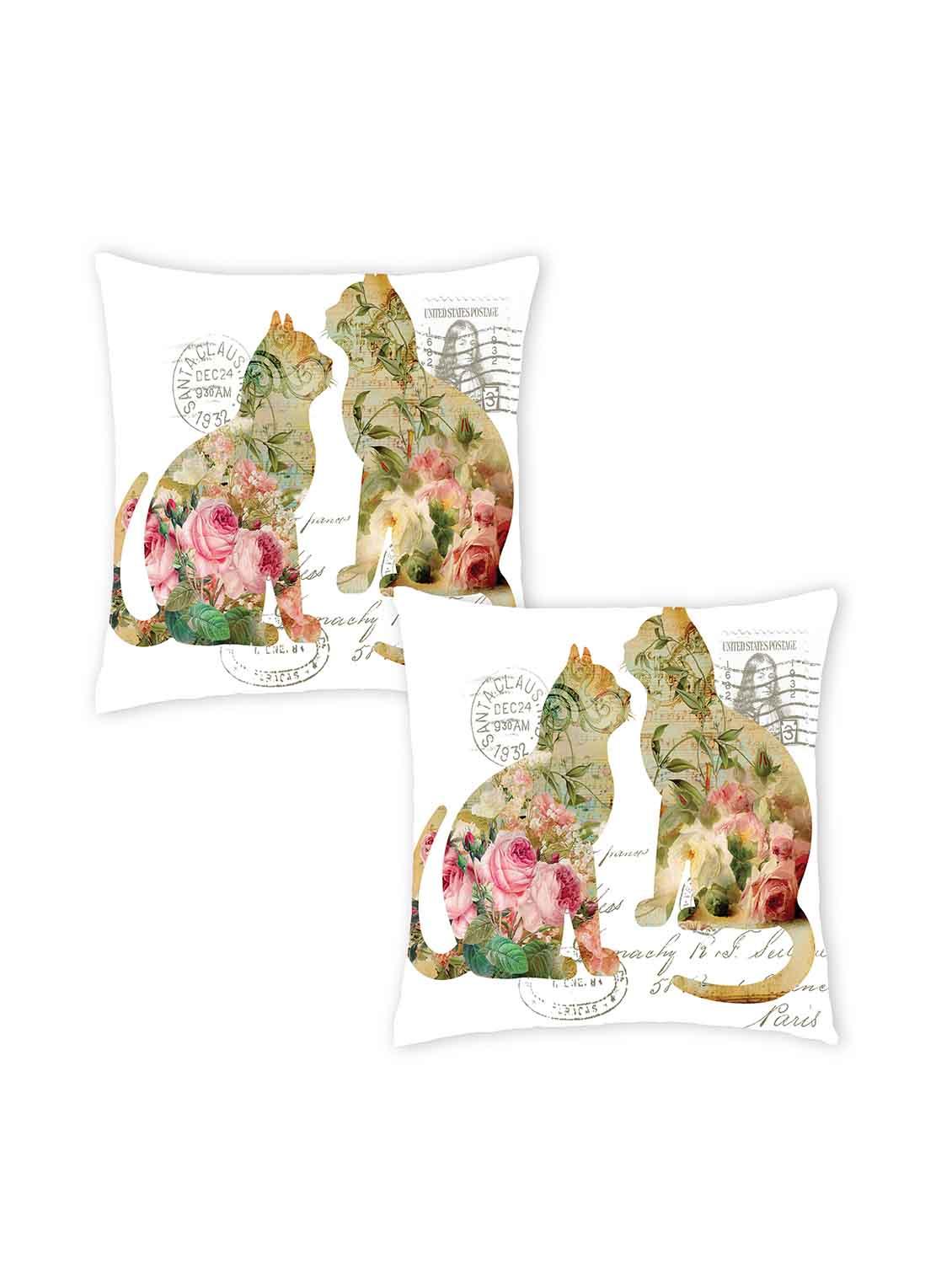 ambbi collection digitally printed cushion cover cat with shabby chic print & text set of 2 - 13180893 - Zoom Image - 0