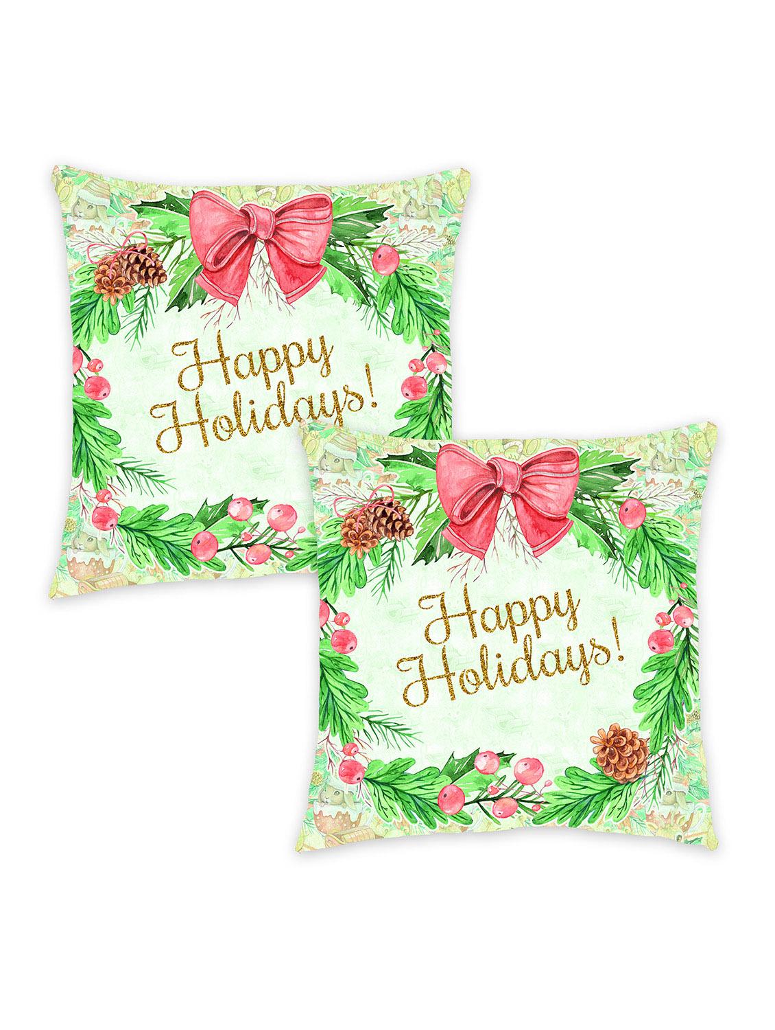 ambbi collection digitally printed cushion cover christmas design wholly leaves & bow  set of 2 - 13180901 -  Zoom Image - 0