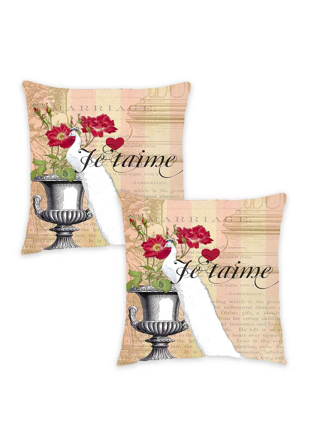 ambbi collection digitally printed cushion cover peacock flowers & text set of 2 - 13180906 - Zoom Image - 0