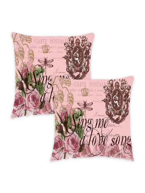 ambbi collection digitally printed cushion cover crown text flowers set of 2 - 13180908 - Standard Image - 0