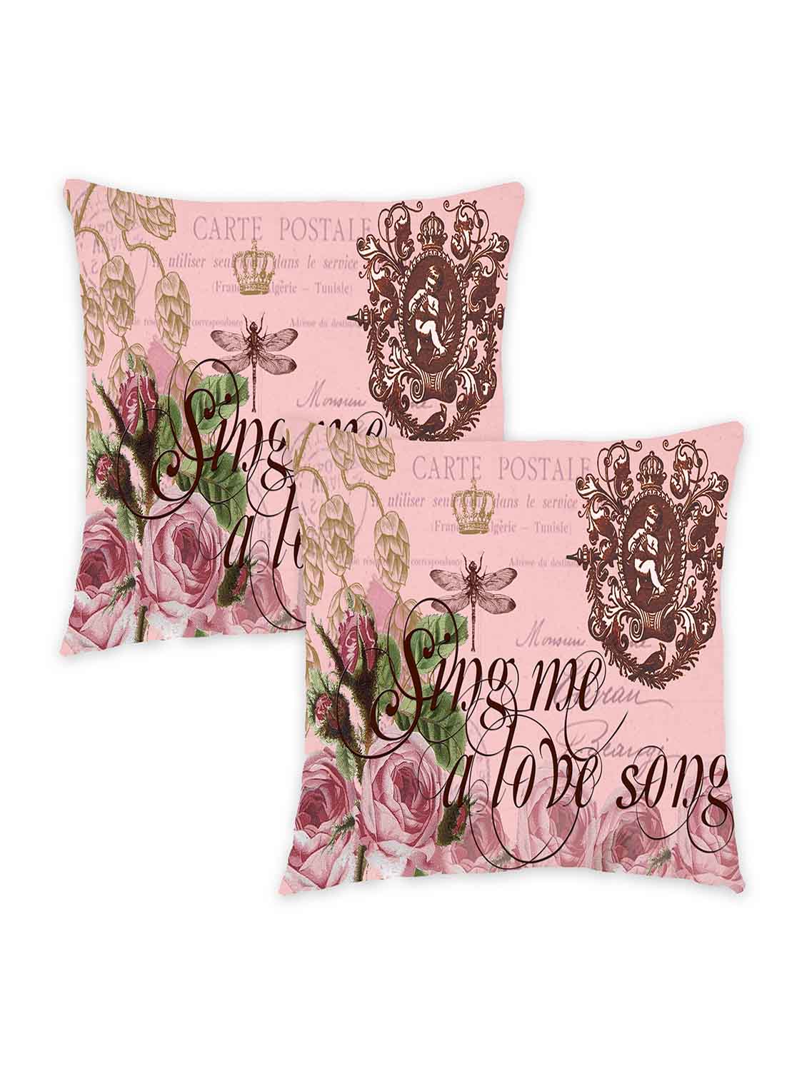 ambbi collection digitally printed cushion cover crown text flowers set of 2 - 13180908 -  Zoom Image - 0