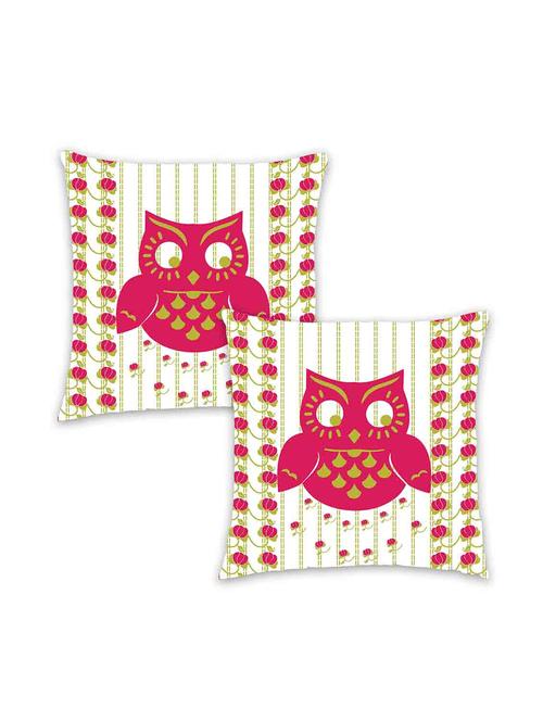 ambbi collection digitally printed cushion cover running stitch background, floral stripes & owl set of 2 - 13180920 - Standard Image - 0