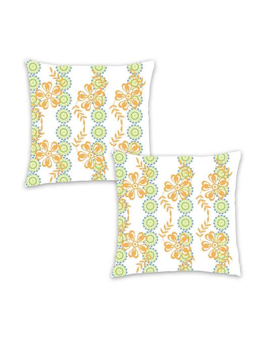 ambbi collection digitally printed cushion cover circular flowers stripes background & floral bale over it set of 2 - 13180930 - Standard Image - 0