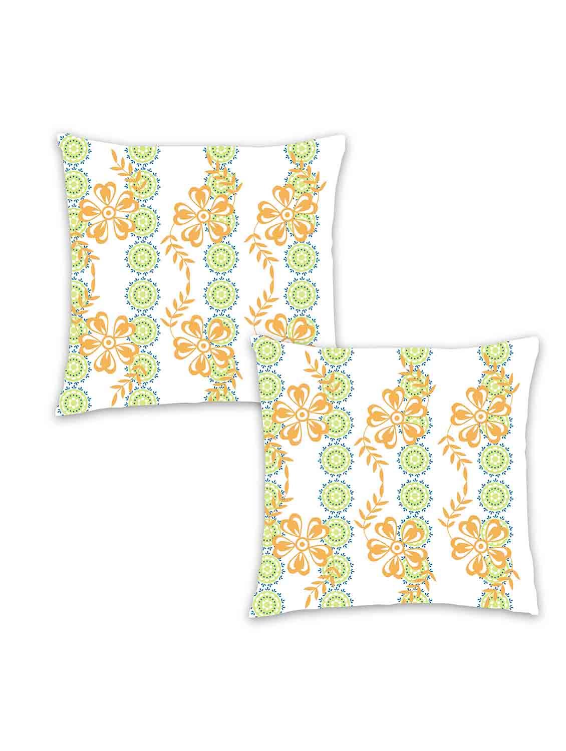 ambbi collection digitally printed cushion cover circular flowers stripes background & floral bale over it set of 2 - 13180930 -  Zoom Image - 0