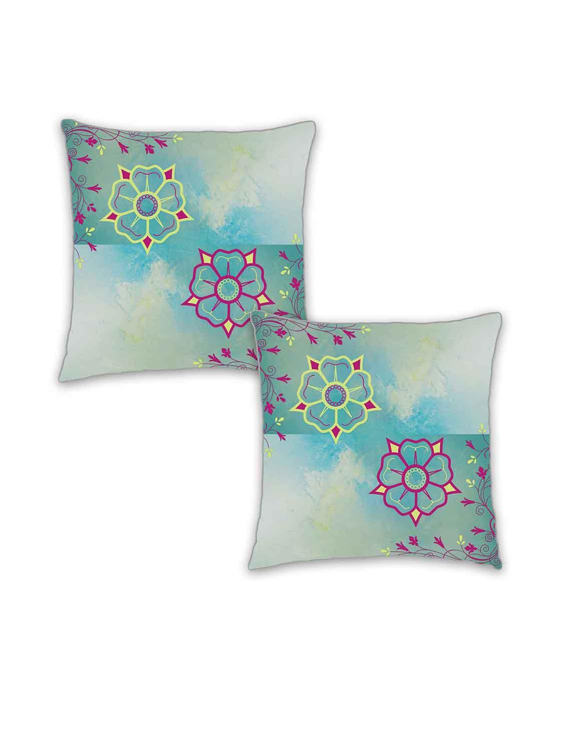 ambbi collection digitally printed cushion cover abstract background with 2 flowers at the opposite corner set of 2 - 13180939 - Zoom Image - 0