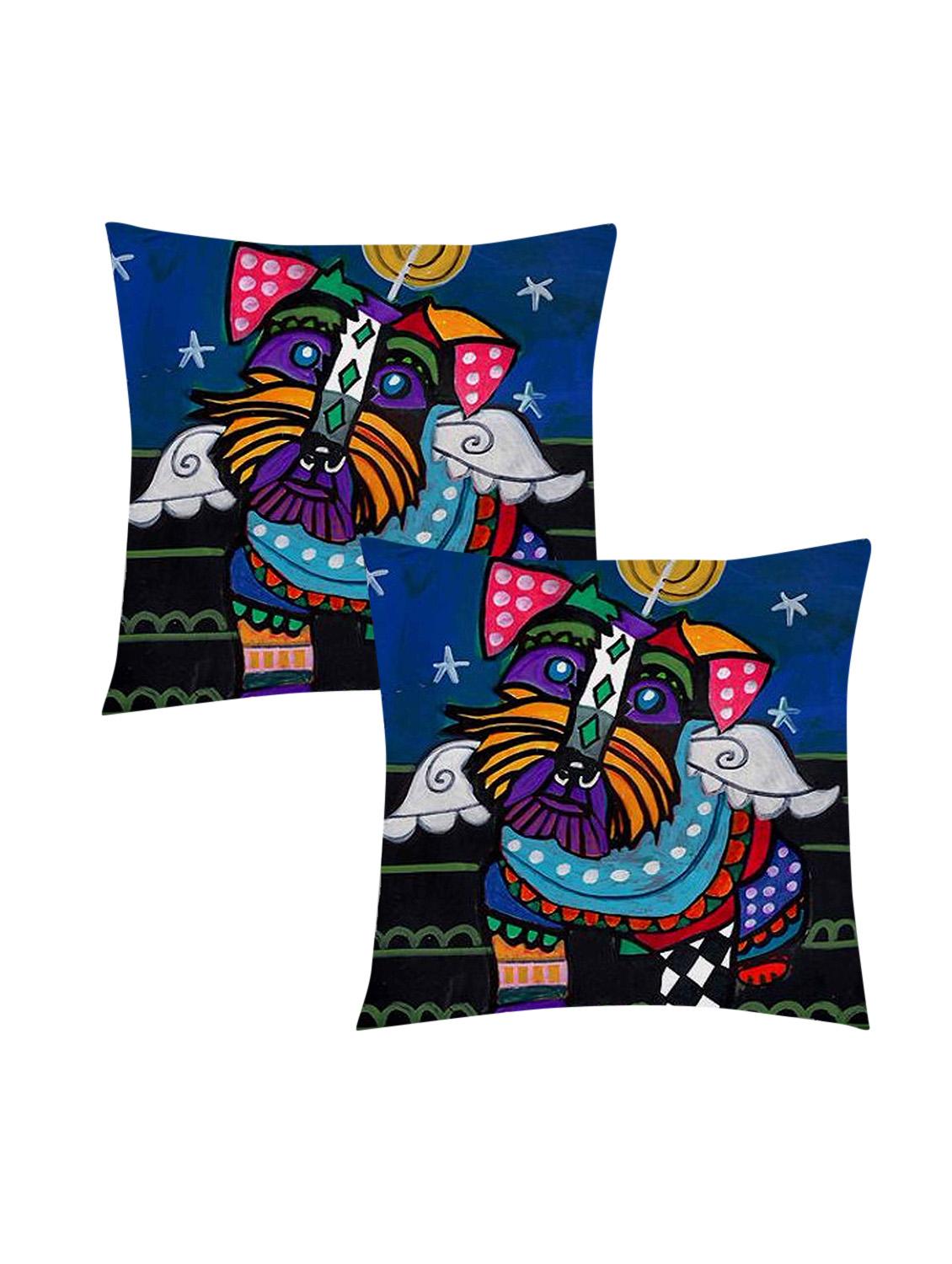 ambbi collection digitally printed cushion cover hand drwn dog with geomteric motif over it set of 2 - 13180946 -  Zoom Image - 0