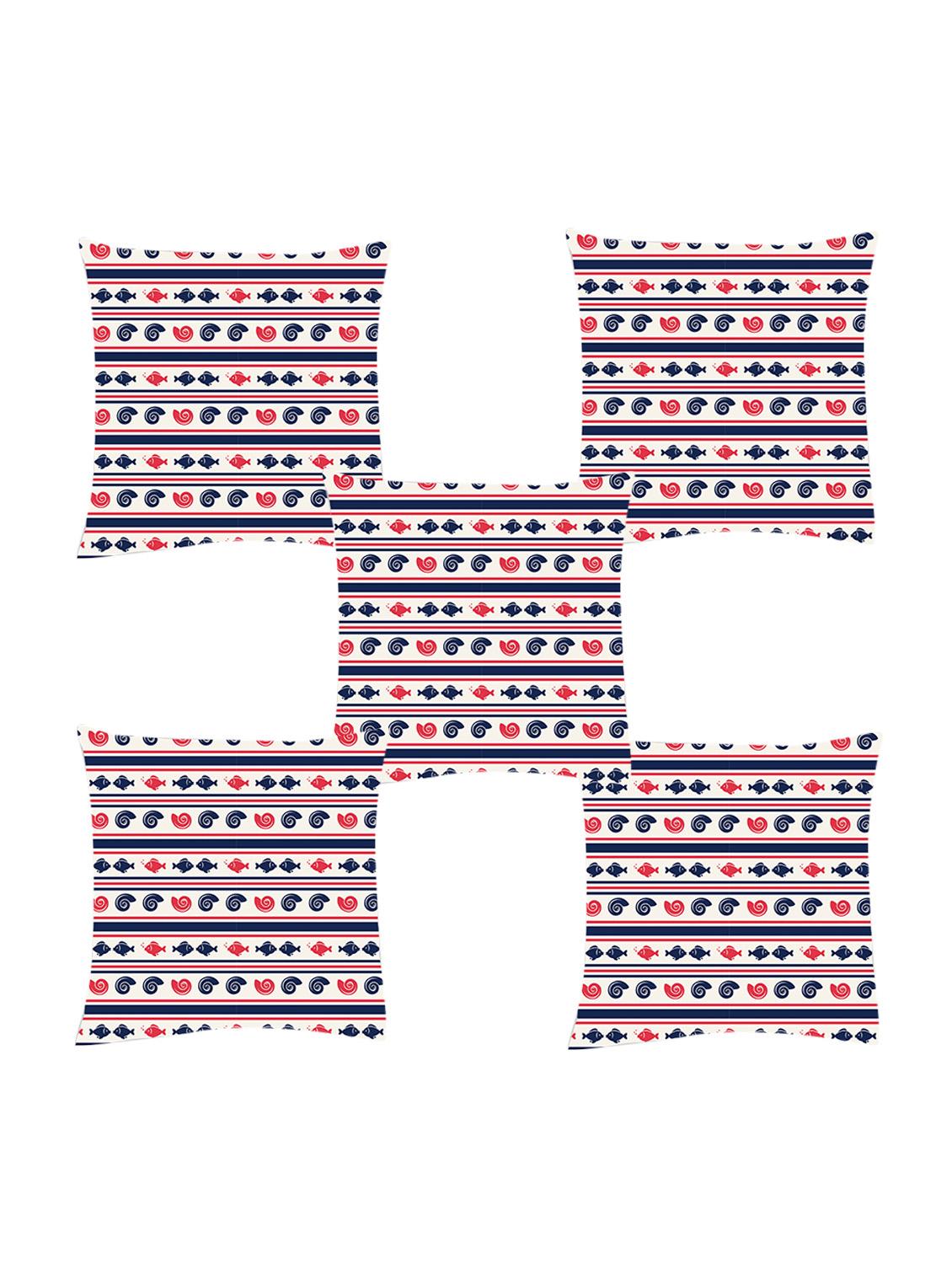 ambbi collection digitally printed cushion cover nautical print- fish, shells & horizontal lines set of 5 - 13180966 -  Zoom Image - 0