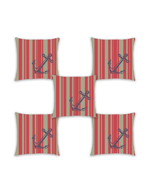 ambbi collection digitally printed cushion cover nautical print - vertical lines & anchor  set of 5 - 13180967 -  Standard Image - 0