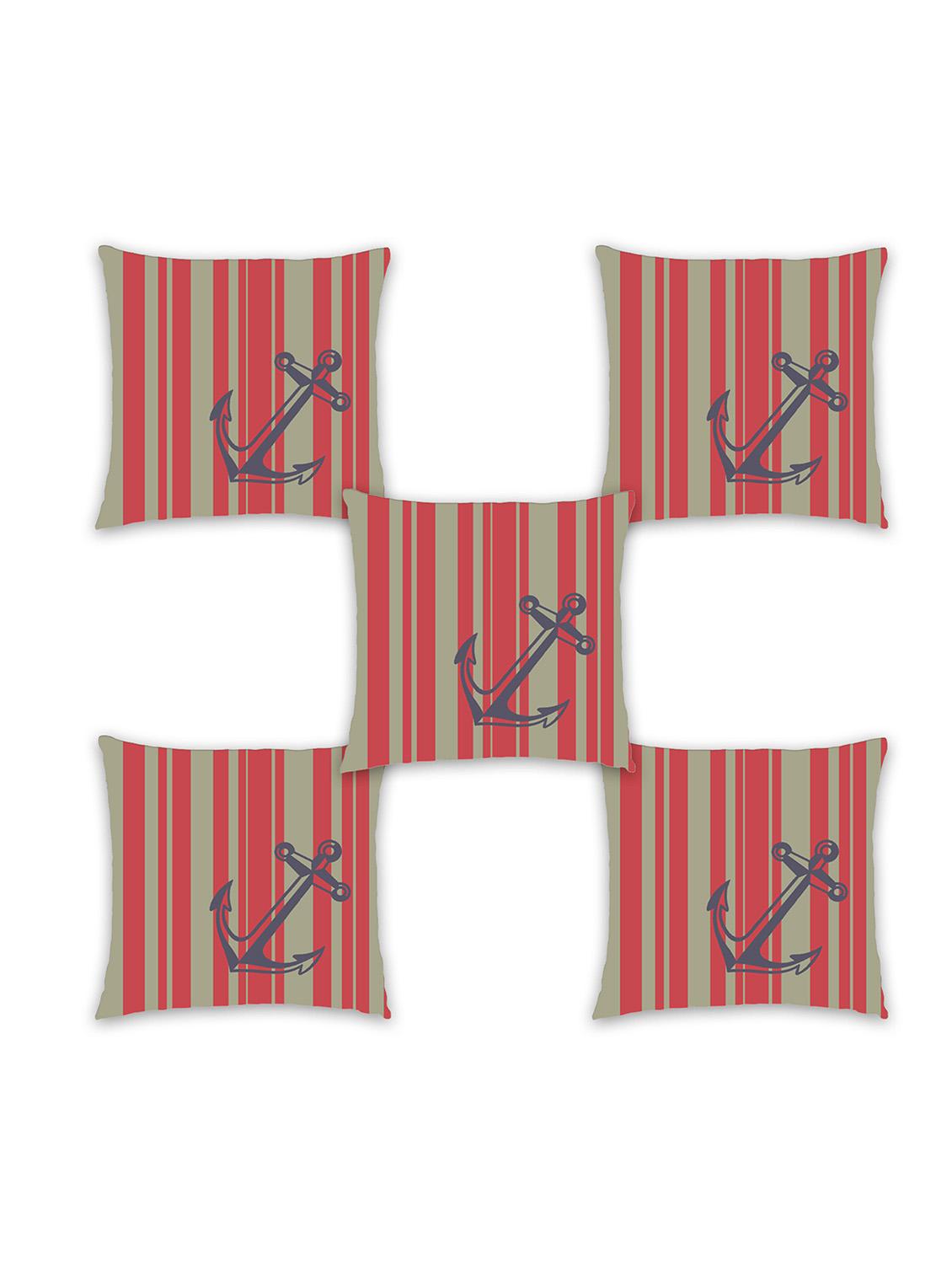 ambbi collection digitally printed cushion cover nautical print - vertical lines & anchor  set of 5 - 13180967 -  Zoom Image - 0