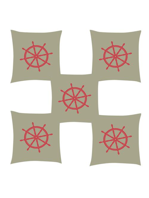 ambbi collection digitally printed cushion cover nautical print - wheel in the center set of 5 - 13180968 - Standard Image - 0