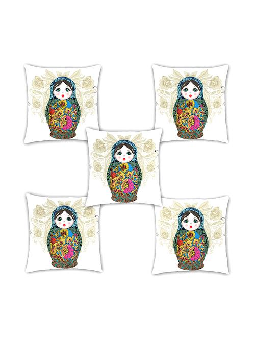 ambbi collection digitally printed cushion cover blue russian doll set of 5 - 13180972 - Standard Image - 0