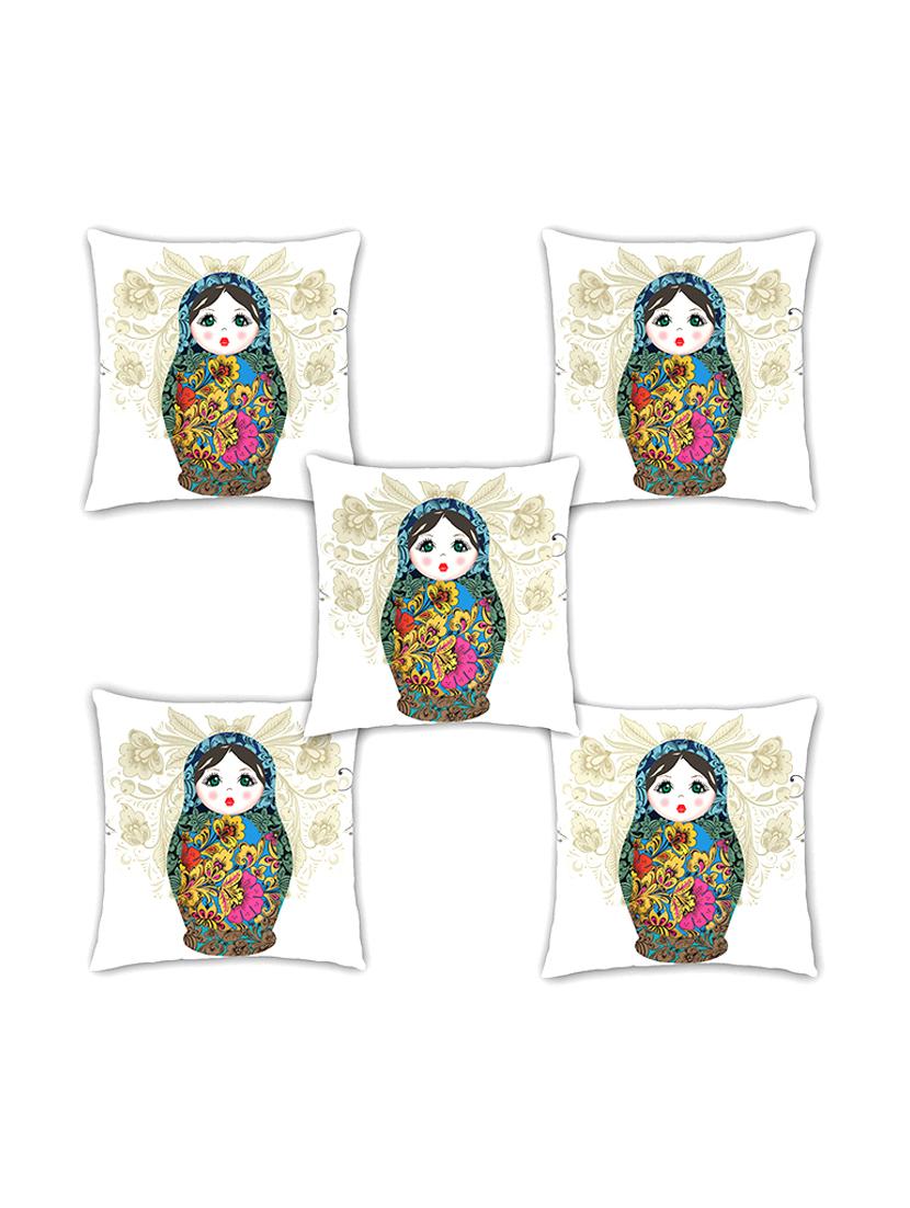 ambbi collection digitally printed cushion cover blue russian doll set of 5 - 13180972 - Zoom Image - 0