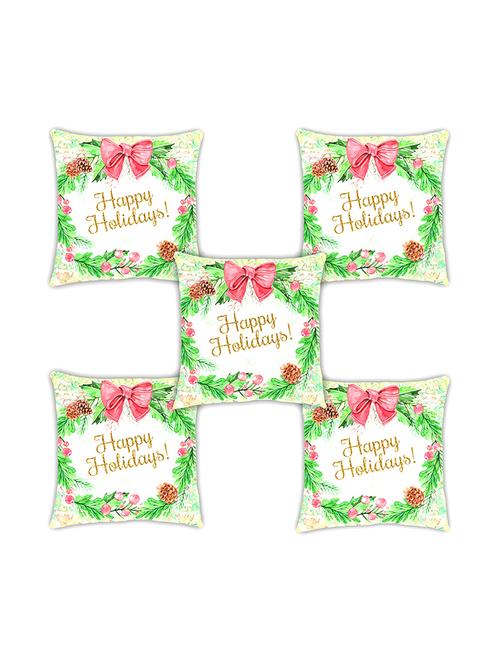 ambbi collection digitally printed cushion cover christmas design wholly leaves & bow set of 5 - 13180983 - Standard Image - 0