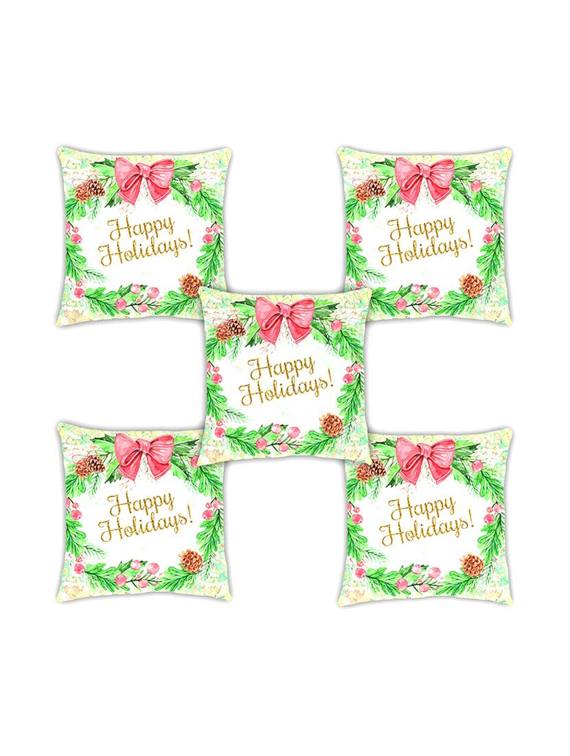 ambbi collection digitally printed cushion cover christmas design wholly leaves & bow set of 5 - 13180983 - Zoom Image - 0