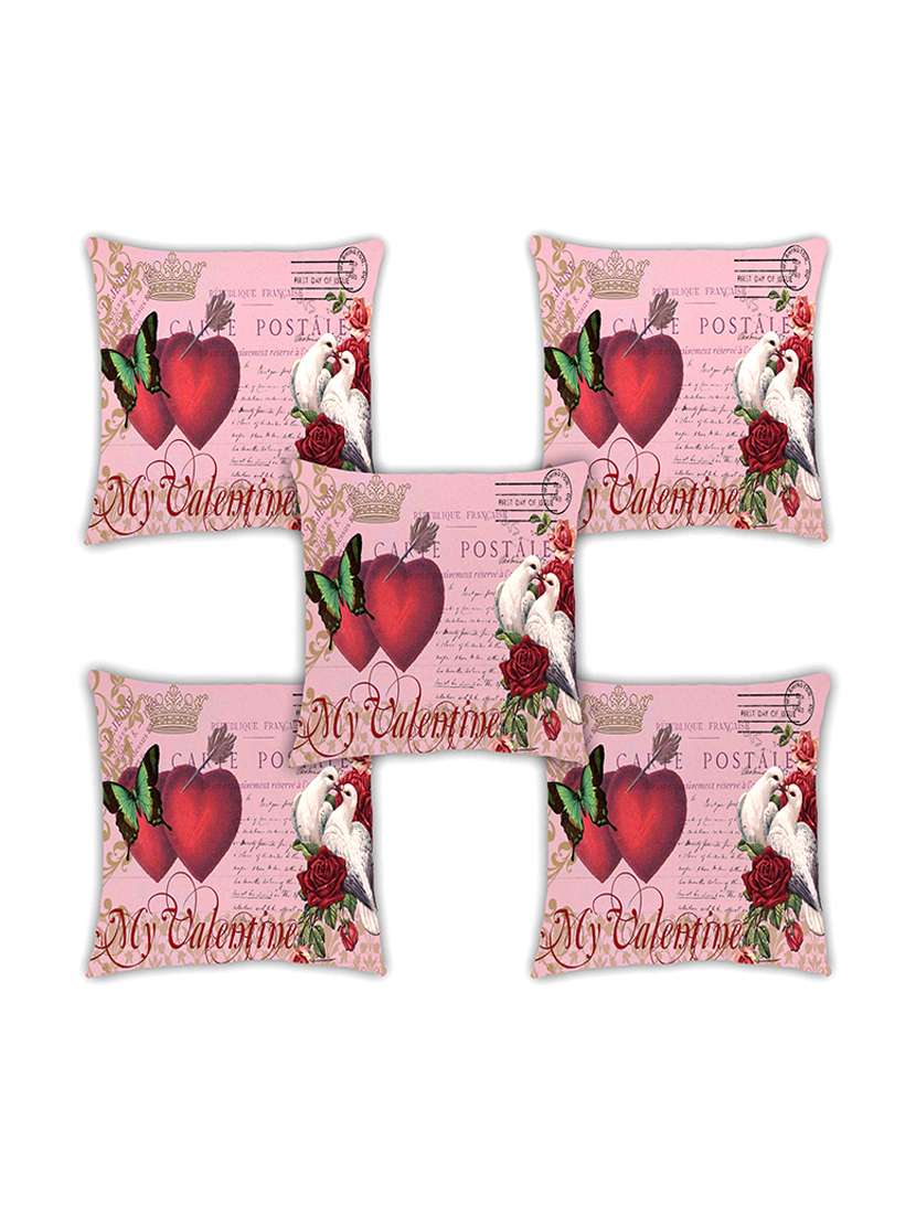 ambbi collection digitally printed cushion cover love birds, rose, butterfly, heart set of 5 - 13180993 -  Zoom Image - 0