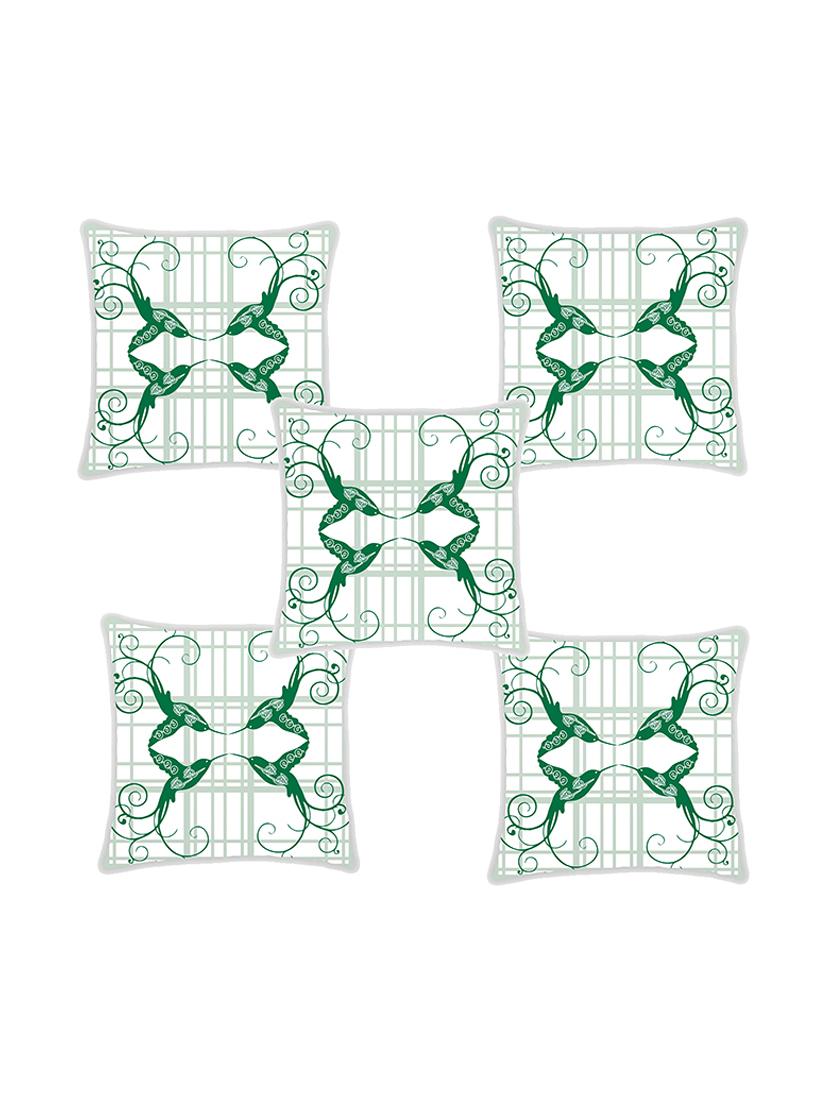 ambbi collection digitally printed cushion cover checks background & birds over it set of 5 - 13181001 - Zoom Image - 0