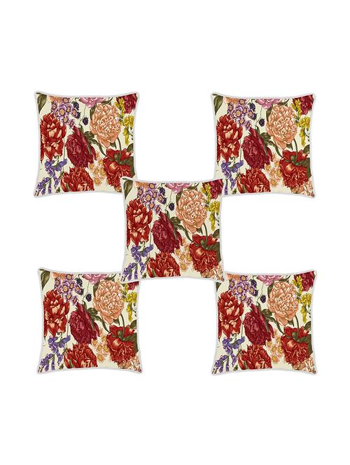 ambbi collection digitally printed cushion cover big flowers all over set of 5 - 13181004 -  Standard Image - 0
