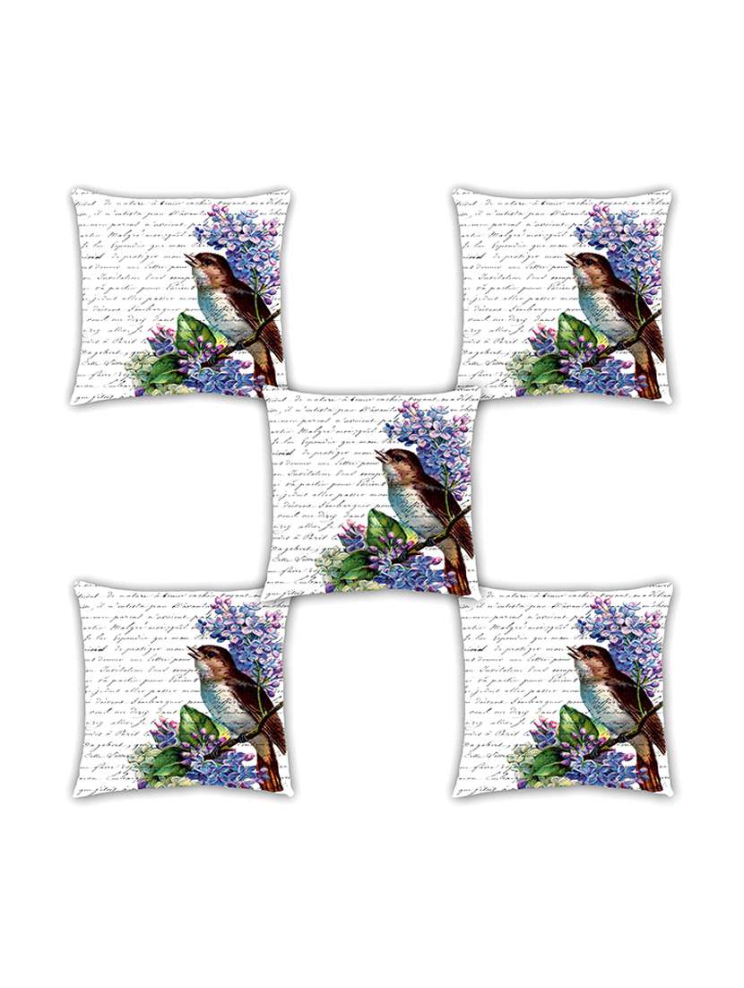 ambbi collection digitally printed cushion cover text & bird set of 5
