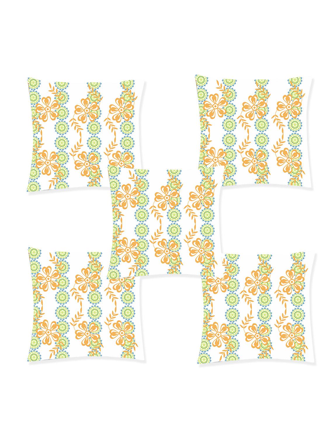ambbi collection digitally printed cushion cover circular flowers stripes background & floral bale over it set of 5 - 13181012 - Zoom Image - 0