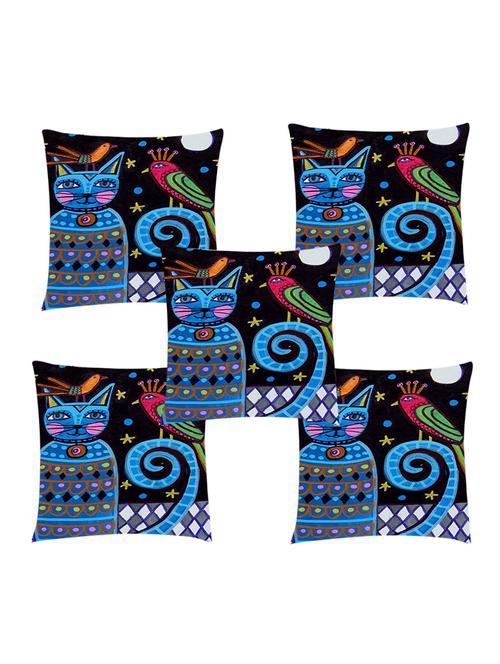 ambbi collection digitally printed cushion cover cat & bird set of 5 - 13181024 - Standard Image - 0