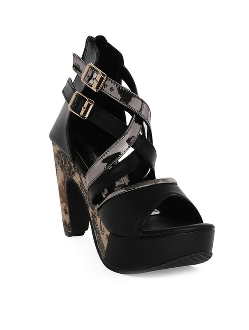 black faux leather closed back sandals