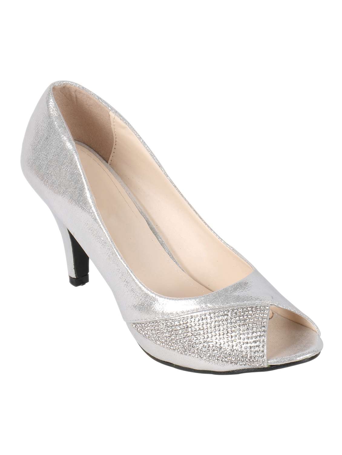 silver leatherette slip on sandals