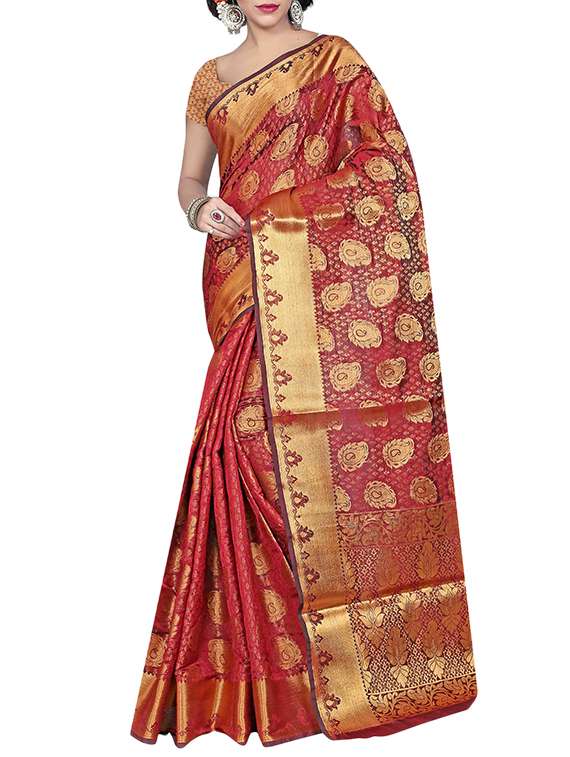 maroon silk banarasi saree with blouse