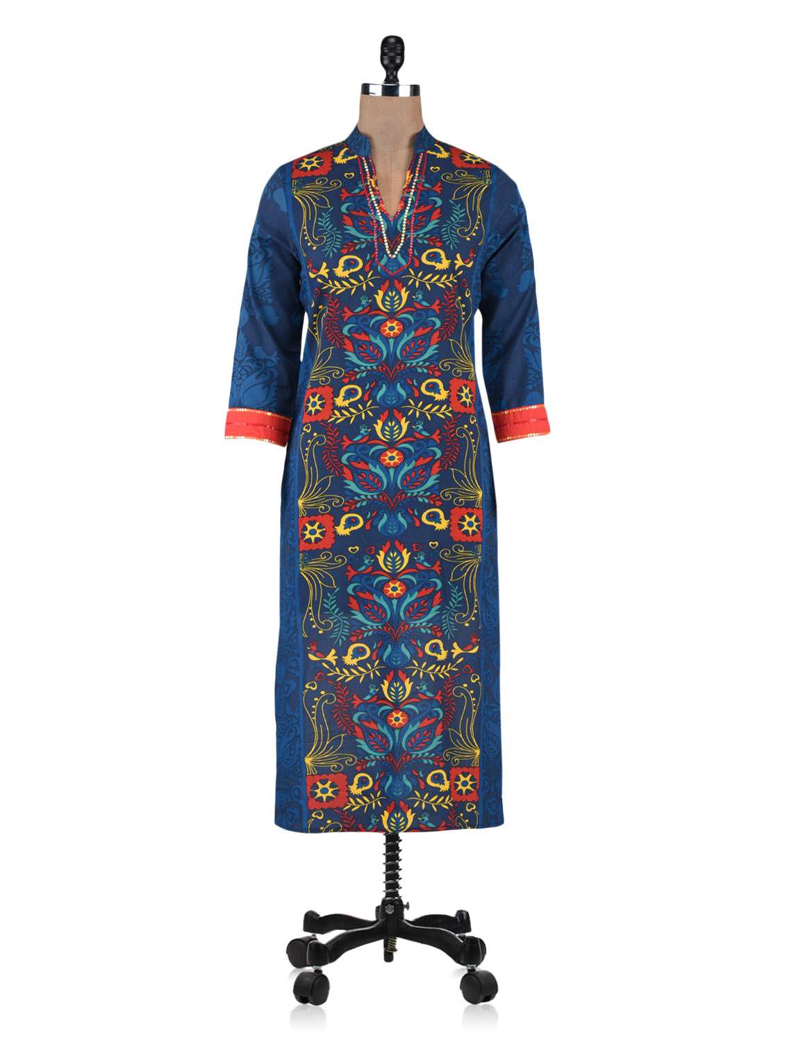 Buy online Dark Blue Printed Cotton Kurti from Kurta Kurtis for Women