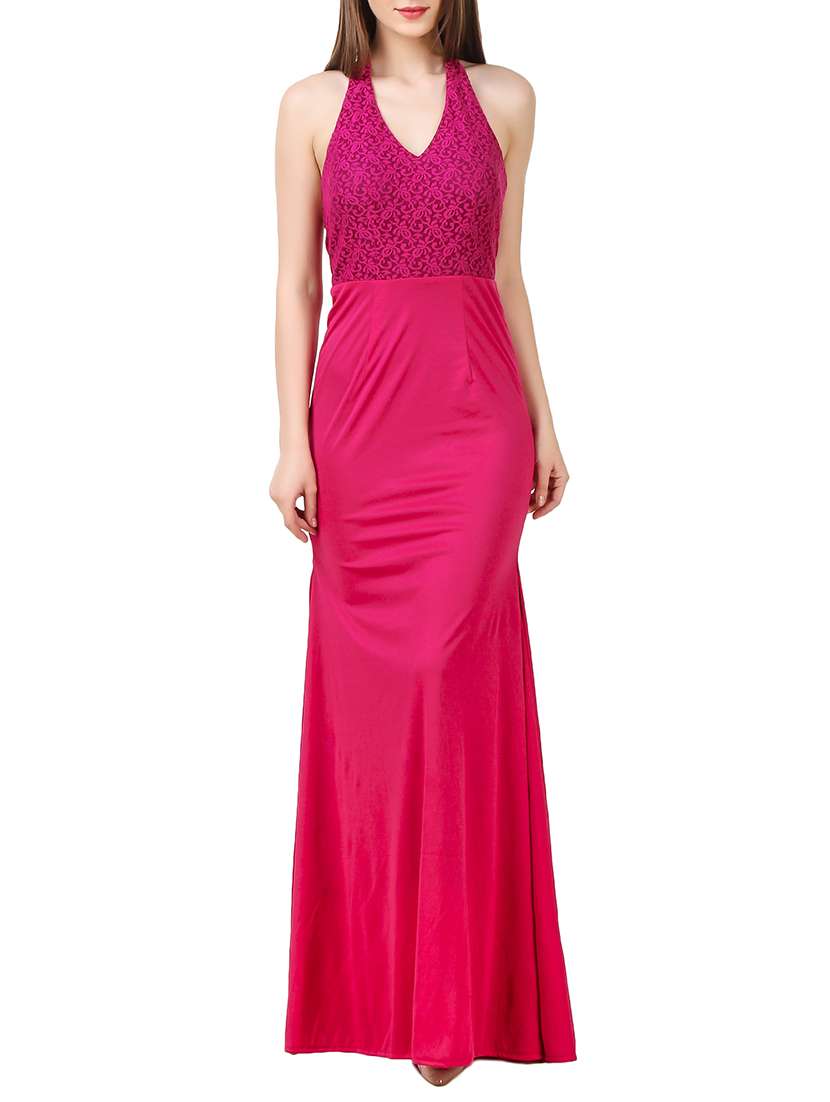 solid pink backless gown