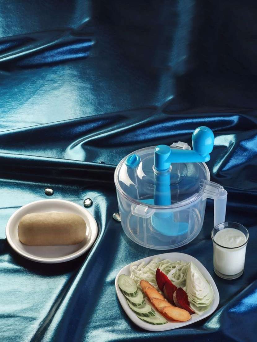 Manual Food Processor, Chopper, Blender, Atta Maker, Dough Maker, Chop N Churn, Slicer, Grater, Peeler - Blue