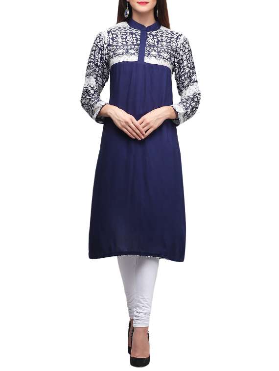 blue rayon printed a-line kurta