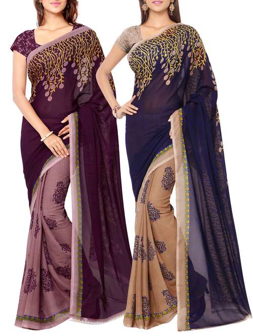 multi colored faux georgette printed combos saree with blouse - 13213771 - Standard Image - 0