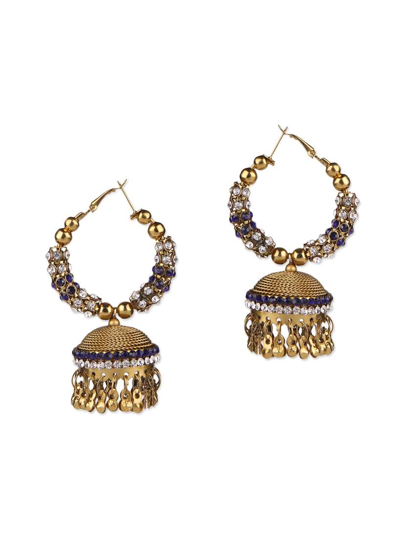 blue brass hoop earrings