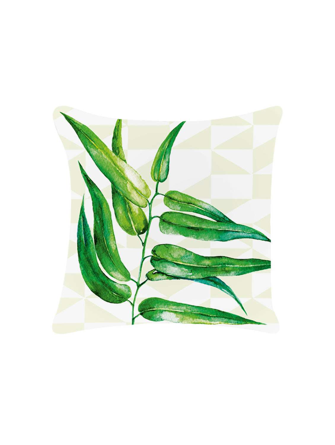 ambbi collection digitally printed cushion cover of leave design with goemtrical backgroud