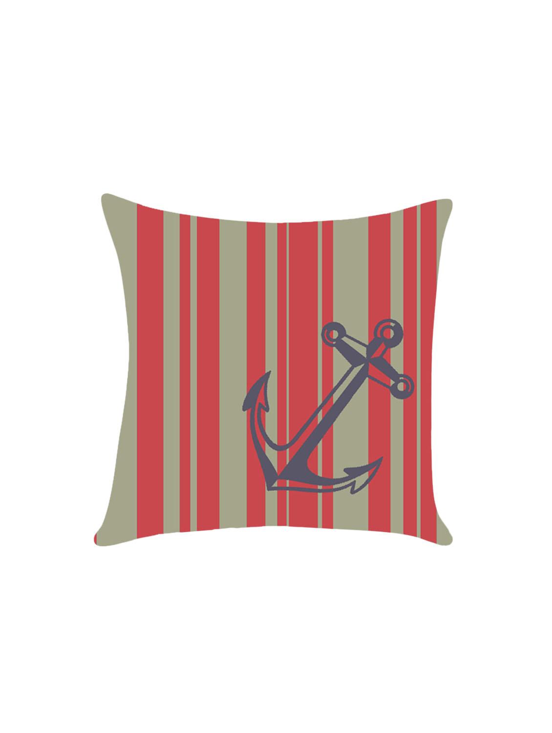 ambbi collection digitally printed cushion cover nautical print - vertical lines & anchor - 13214897 - Zoom Image - 0