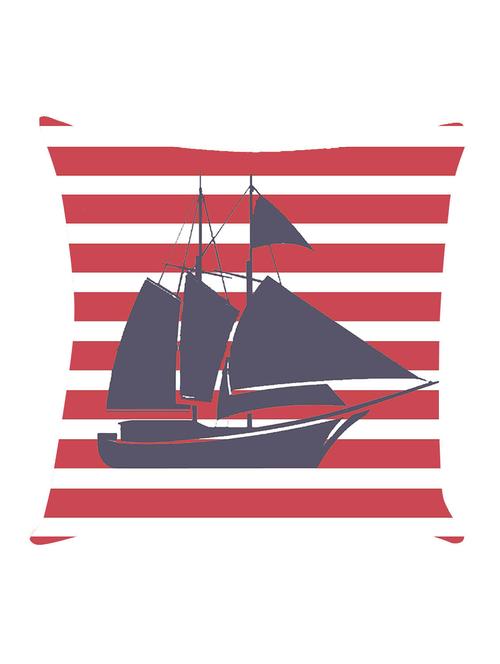 ambbi collection digitally printed cushion cover nautical print - horizontal stripes & a boat over it - 13214899 -  Standard Image - 0