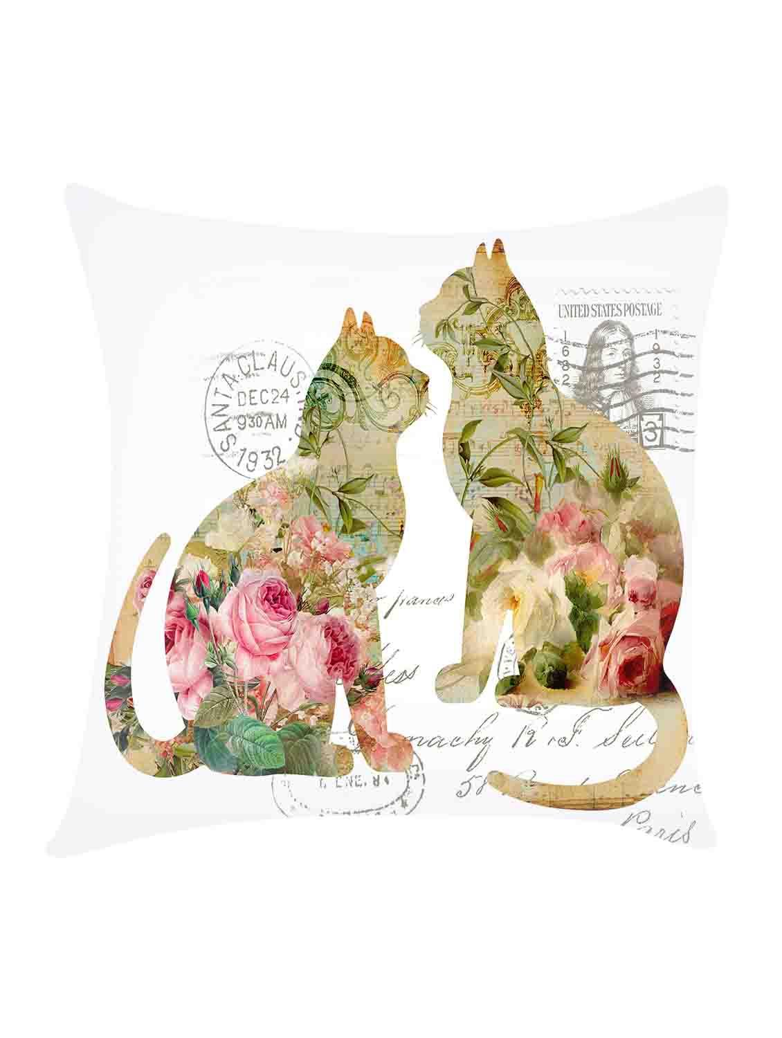 ambbi collection digitally printed cushion cover cat with shabby chic print & text - 13214905 - Zoom Image - 0