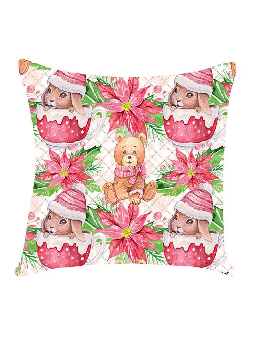 ambbi collection digitally printed cushion cover diagonal checks background with pooh & flowers - 13214909 - Standard Image - 0