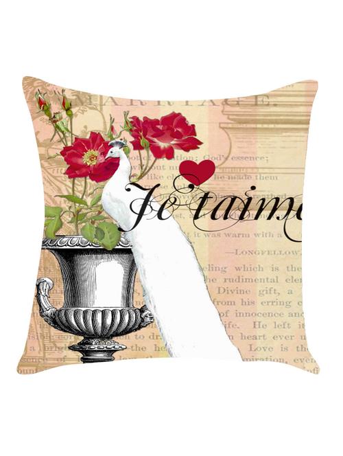 ambbi collection digitally printed cushion cover peacock flowers & text - 13214918 - Standard Image - 0