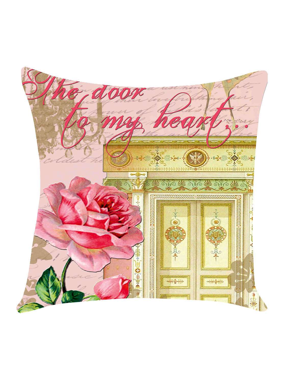 ambbi collection digitally printed cushion cover door rose text butterfly