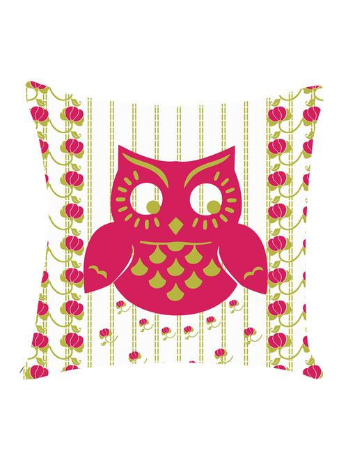 ambbi collection digitally printed cushion cover running stitch background, floral stripes & owl - 13214932 - Standard Image - 0