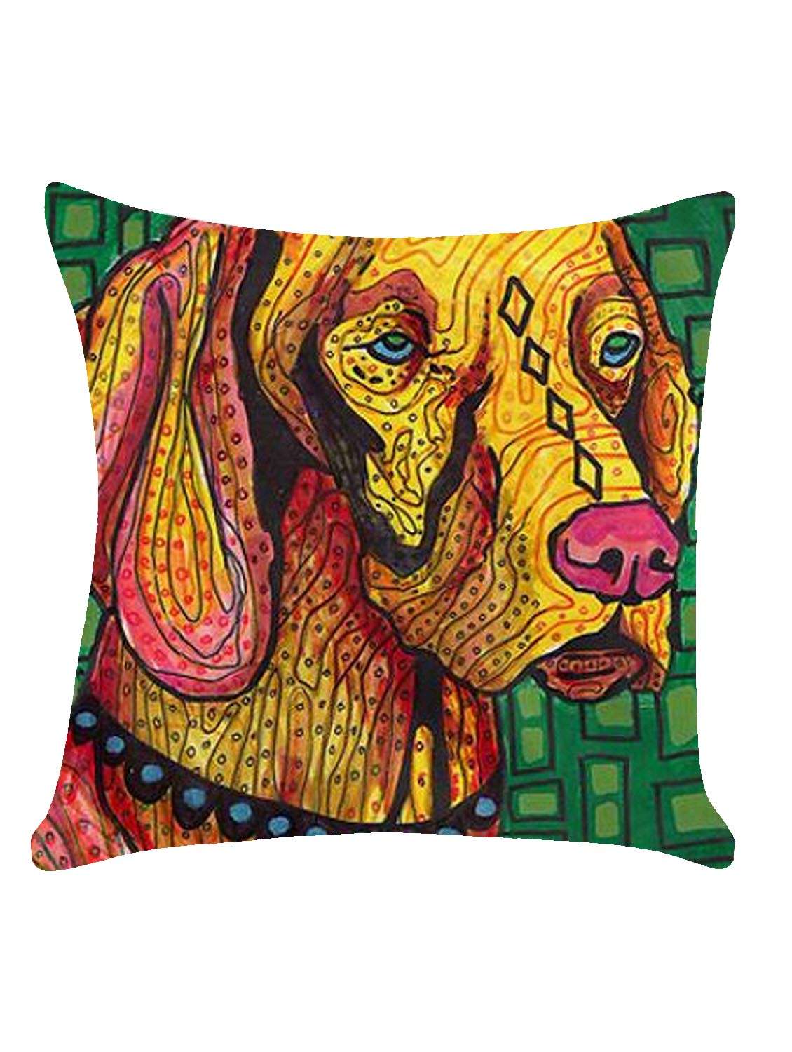 ambbi collection digitally printed cushion cover geometric background & doodled dog