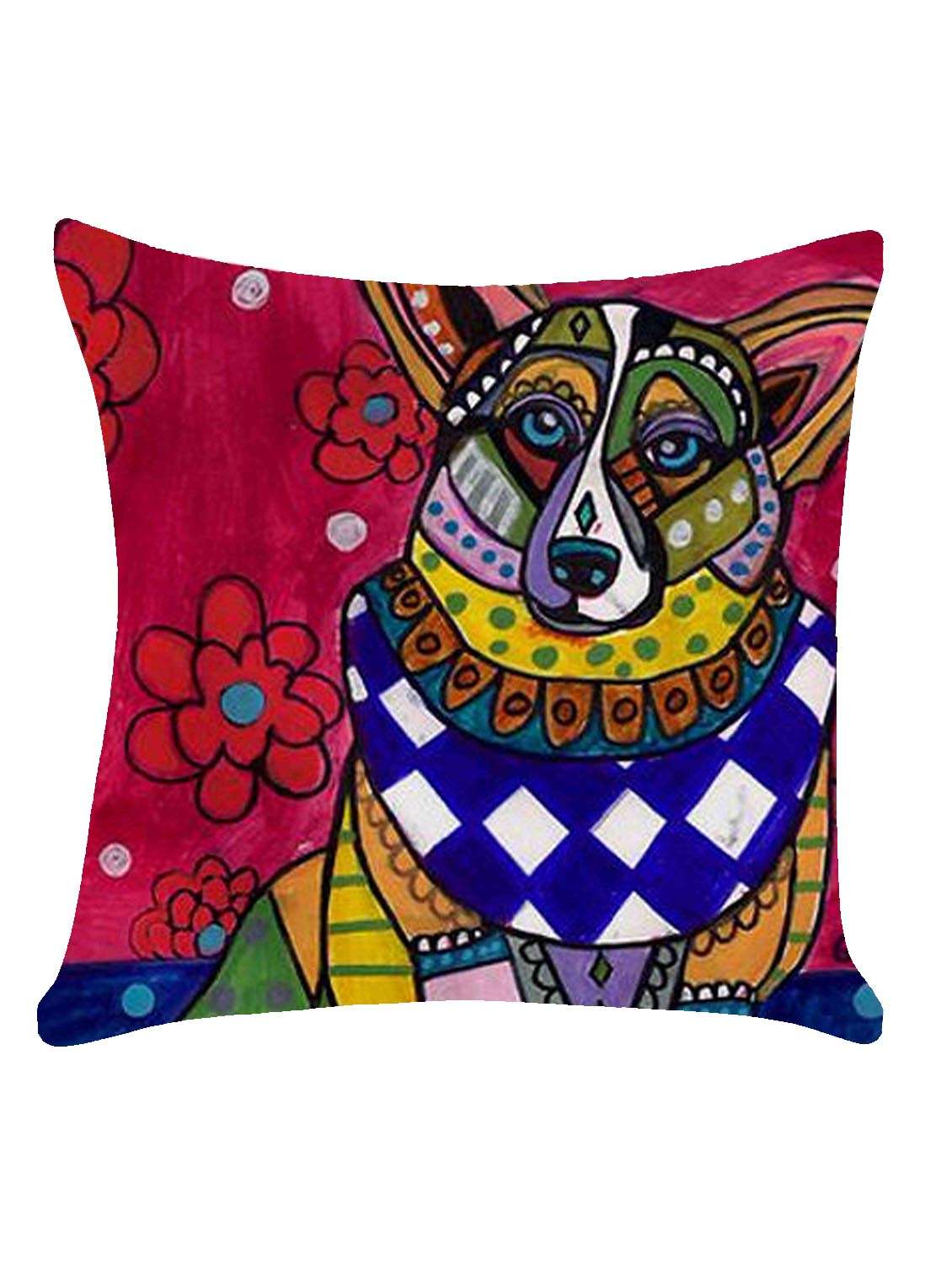 ambbi collection digitally printed cushion cover hand drawn dog, flowers
