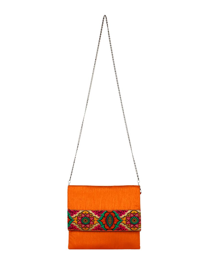 orange polyester ethnic clutch - 13216377 - Standard Image - 5