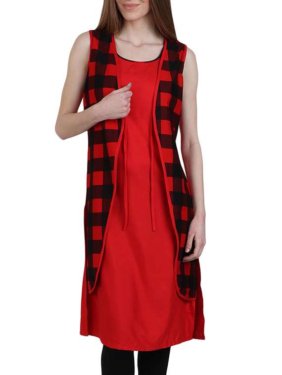 red cotton straight kurta