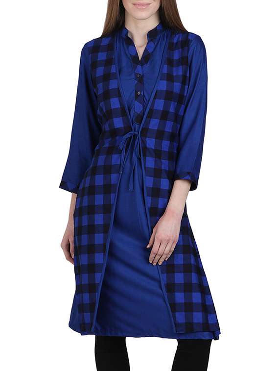 blue cotton straight kurta