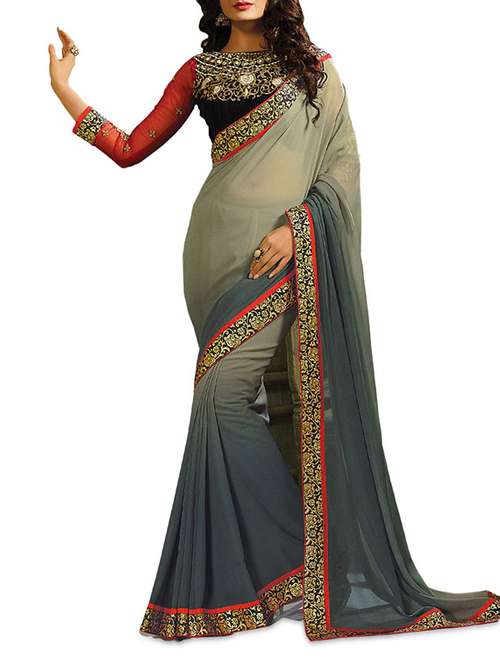 grey georgette ombre saree with blouse - 1322704 - Standard Image - 0